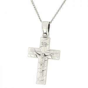 Λευκόχρυσος ανδρικός σταυρός με τον Εσταυρωμένο και αλυσίδα σε 14 καράτια. CRA0273