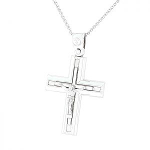 Λευκόχρυσος σκαλιστός σταυρός με τον εσταυρωμένο για άνδρα στα 14 καράτια CRA0300