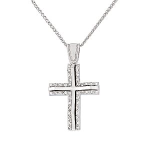 Κομψός λευκόχρυσος σταυρός με πέτρες σετ με αλυσίδα σε 14 καράτια. CRA0446