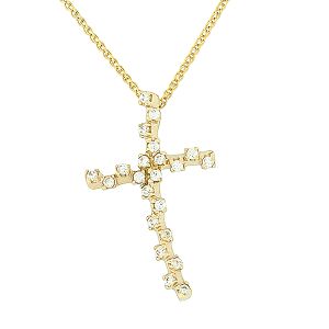 Ιδιαίτερος χρυσός σταυρός με ζιργκόν σετ με αλυσίδα σε 14 καράτια.CRK0574