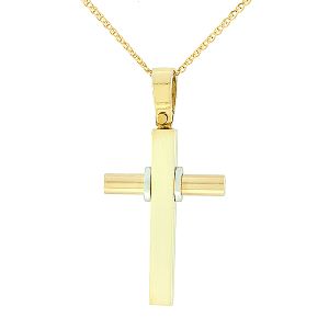 Κομψός ανδρικός σταυρός σε λευκό και κίτρινο χρυσό 14 καράτια. CRA0674