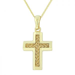 Μοντέρνος μασίφ χρυσός ανδρικός σταυρός και αλυσίδα σε 14 καράτια. CRA0701