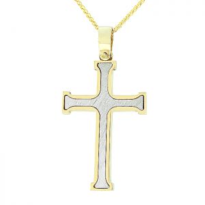 Εντυπωσιακός χρυσός ανδρικός σταυρός δίχρωμος σε 14 καράτια. CRA0727
