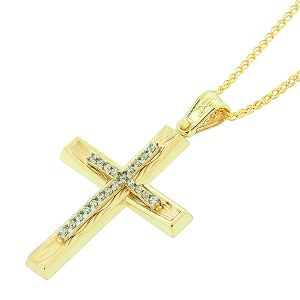 Χρυσός γυναικείος σταυρός σετ με χρυσή αλυσίδα 14 καράτια. CRS10847