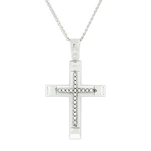 Γυναικείος σταυρός 14 καράτια με ζιργκόν μαζί με λευκόχρυση αλυσίδα. CRS10850