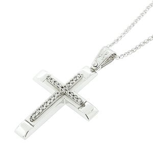 Γυναικείος σταυρός 14 καράτια με ζιργκόν μαζί με λευκόχρυση αλυσίδα. CRS10850