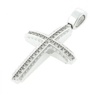 Λευκόχρυσος πομπέ μπριγιαντένιος σταυρός με διαμάντια 0.18ct. CR12371