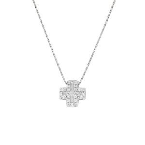 Μικρός λευκόχρυσος σταυρός με διαμάντια 0.14ct και αλυσίδα 18Κ. CR12575
