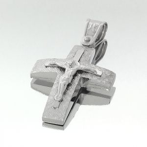 Λευκόχρυσος ανδρικός σταυρός με τον εσταυρωμένο και αλυσίδα 9 καρατίων. CRA12708