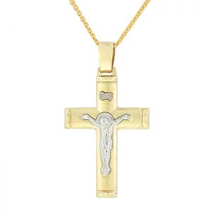 Χρυσός ανδρικός σταυρός με τον Εσταυρωμένο μαζί με αλυσίδα σε 9 καράτια. CRA12773