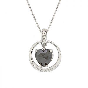 Λευκόχρυσο μενταγιόν με μαύρο διαμάντι καρδιά και αλυσίδα σε 18 καρατια. MD13210