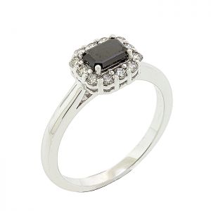 Λευκόχρυσο δαχτυλίδι 18 καράτια ροζέτα με μαύρο και λευκά διαμάντια. RL13237