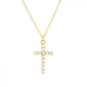 Μικρός χρυσός γυναικείος σταυρός 14 καράτια με ζιργκόν και αλυσίδα. CRK13523