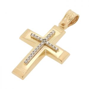 Γυναικείος σταυρός χρυσός με ζιργκόν σετ με αλυσίδα σε 14 καράτια.CRS14254