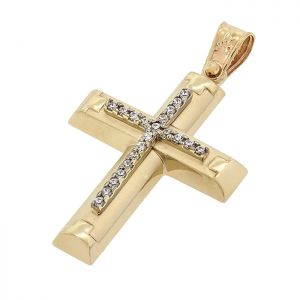 Γυναικείος σταυρός χρυσός με ζιργκόν σε 14 καράτια.CRS14295