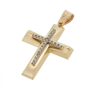 Γυναικείος σταυρός χρυσός με ζιργκόν σε 14 καράτια.CRS14296