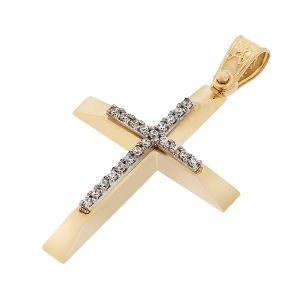 Κίτρινος σταυρός με διαμάντια 0.10ct σε 18 καράτια.CR14302