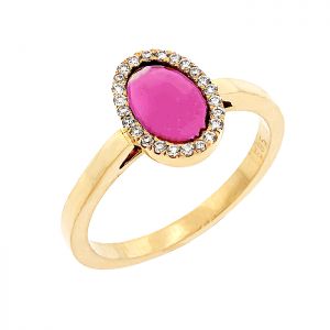 Χειροποίητο χρυσό δαχτυλίδι ροζέτα τουρμαλίνη με διαμάντια στα 14 Καράτια. RK14466