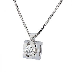 Λευκόχρυσο 18 καράτια μενταγιόν με φυσικό διαμάντι 0.12ct σετ με αλυσίδα 18Κ. MD15258