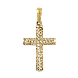Μικρός γυναικείος σταυρός χρυσός με ζιργκόν σε 14 καράτια. CRS15392