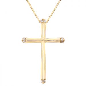 Λιτός χρυσός σταυρός με διαμάντια 0.04ct set με αλυσίδα σε 18 καράτια. CR015777