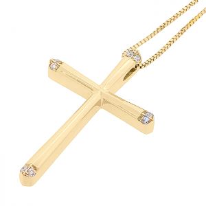 Λιτός χρυσός σταυρός με διαμάντια 0.04ct σετ με αλυσίδα στα 18 καράτια. CR18695