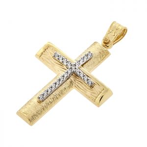 Γυναικείος σταυρός χρυσός με ζιργκόν σε 14 καράτια.CRS16352
