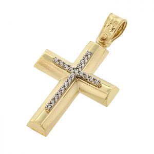 Γυναικείος σταυρός χρυσός με ζιργκόν σε 14 καράτια. CRS16353