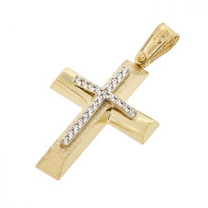 Γυναικείος σταυρός χρυσός με ζιργκόν σε 14 καράτια. CRS16354