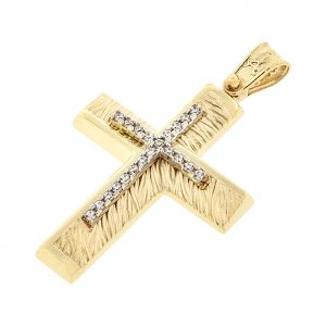 Γυναικείος σταυρός χρυσός με ζιργκόν σε 14 καράτια. CRS16355