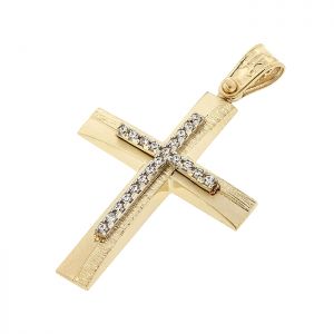 Γυναικείος σταυρός χρυσός με ζιργκόν σε 14 καράτια.CRS16357