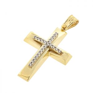 Γυναικείος σταυρός χρυσός με ζιργκόν σε 14 καράτια. CRS16358