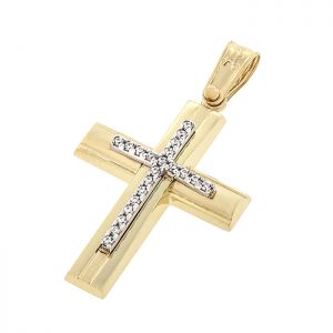Γυναικείος σταυρός χρυσός με ζιργκόν σε 14 καράτια. CRS16359