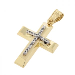 Γυναικείος σταυρός χρυσός με ζιργκόν σε 14 καράτια. CRS16360