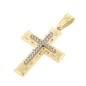 Γυναικείος σταυρός χρυσός με ζιργκόν σε 14 καράτια. CRS16363