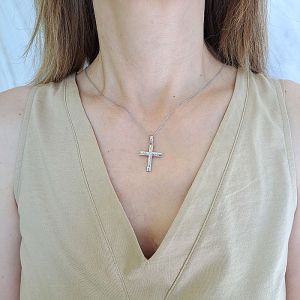 Γυναικείος σταυρός λευκόχρυσος με ζιργκόν σετ με αλυσίδα σε 14 καράτια. CRS16376