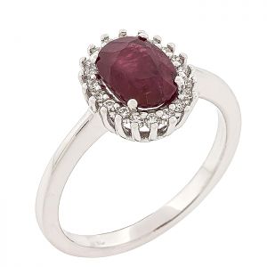 Λευκόχρυσο δαχτυλίδι ροζέτα σε 18 καράτια με ρουμπίνι 1.65ct και διαμάντια. RL16480