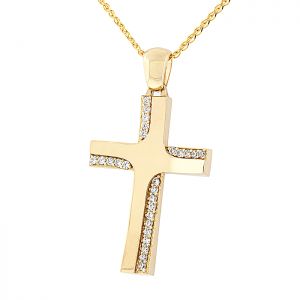 Γυναικείος σταυρός χρυσός 2 όψεων σετ με αλυσίδα σε 14 καράτια. CRS18042