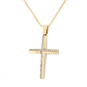 Γυναικείος σταυρός χρυσός 2 όψεων σετ με αλυσίδα σε 14 καράτια. CRS18097