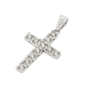 Λευκόχρυσος μπριγιαντένιος σταυρός με διαμάντια 0.21ct σε 18 καράτια. CR18300
