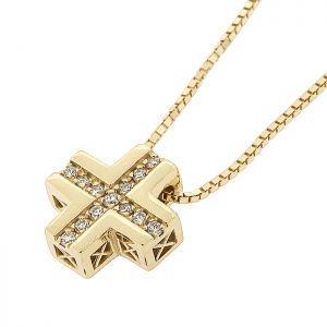 Kομψός χρυσός γυναικείος σταυρός με διαμάντια και αλυσίδα 18 καράτια. CRS18426