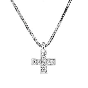 Λευκόχρυσος σταυρός με διαμάντια 0.05ct σετ με αλυσίδα 18 καράτια.CR18466