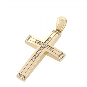 Γυναικείος σταυρός χρυσός με ζιργκόν σε 14 καράτια. CRS18596