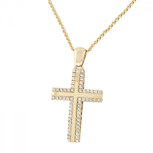 Χρυσός σταυρός γυναικείος σετ με αλυσίδα σε 14 καράτια. CRK18601
