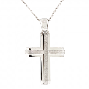 Λευκόχρυσος ανδρικός σταυρός με ματ στοιχεία σε 14 καράτια. CRA18605