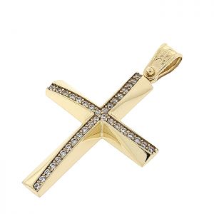 Kομψός χρυσός γυναικείος σταυρός και αλυσίδα σε 9 καράτια. C1RS9589