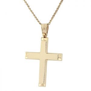 Χρυσός σκέτος σταυρός και αλυσίδα σε 14 καράτια. CRA19633
