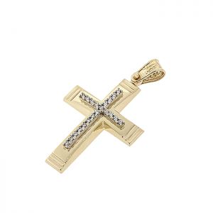 Γυναικείος σταυρός χρυσός με ζιργκόν σε 14 καράτια. CRS19616