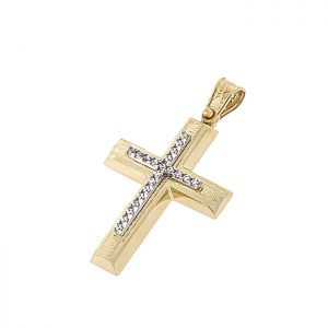 Γυναικείος σταυρός χρυσός με ζιργκόν σε 14 καράτια. CRS19620