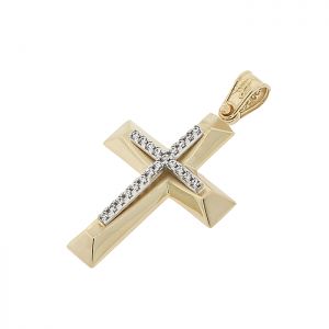 Γυναικείος σταυρός χρυσός με ζιργκόν σε 14 καράτια. CRS19621